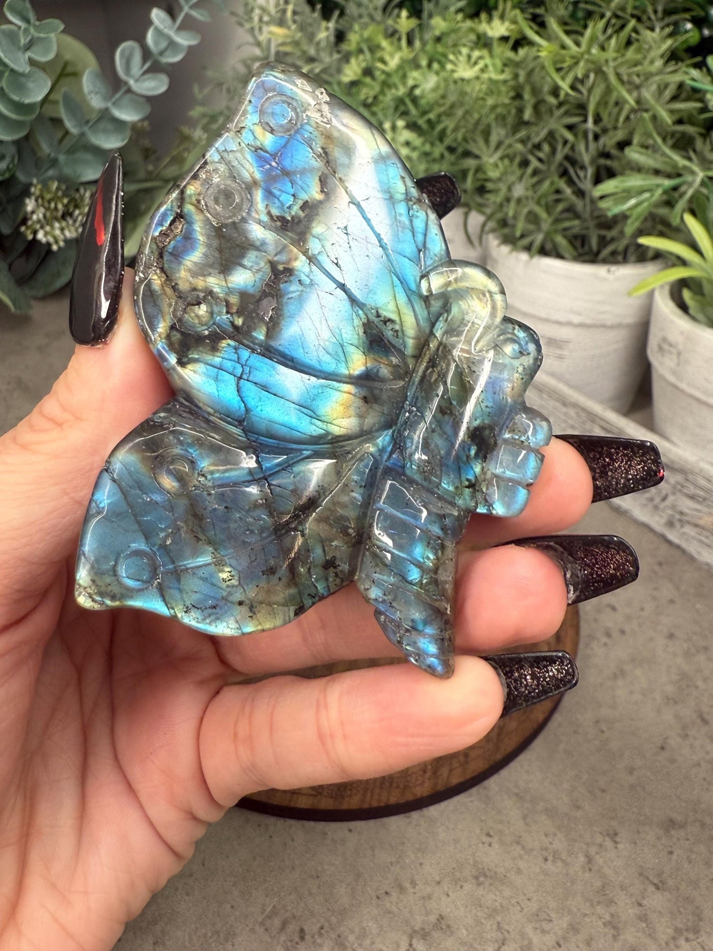 AAA Labradorite Butterfly Crystal Carving with Stand