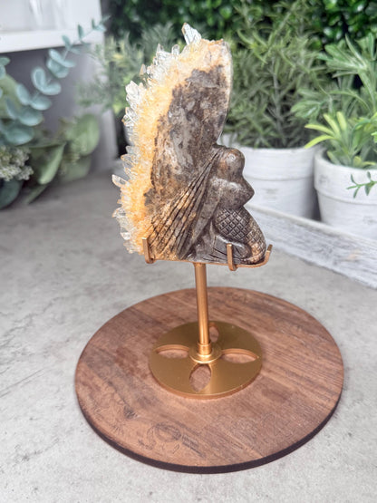 Clear Quartz Cluster Mermaid crystal carving with custom stand - 132g