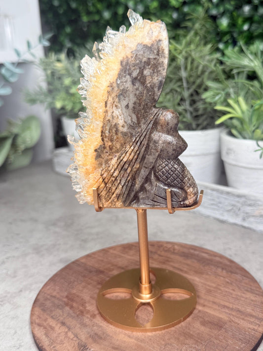 Clear Quartz Cluster Mermaid crystal carving with custom stand - 132g