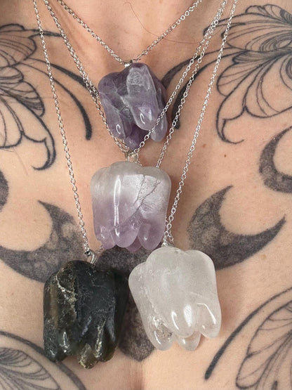 Large Tooth Crystal Carving Pendant with chain
