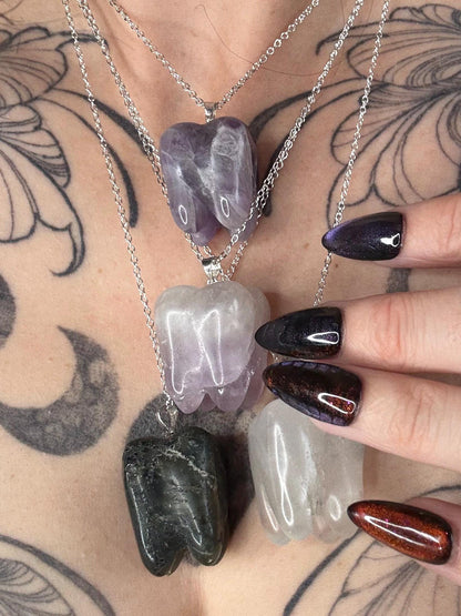 Large Tooth Crystal Carving Pendant with chain