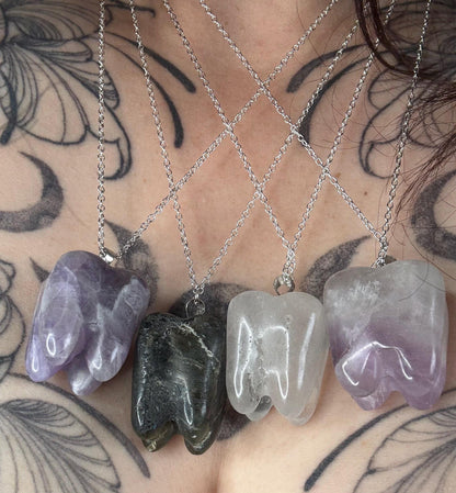 Large Tooth Crystal Carving Pendant with chain