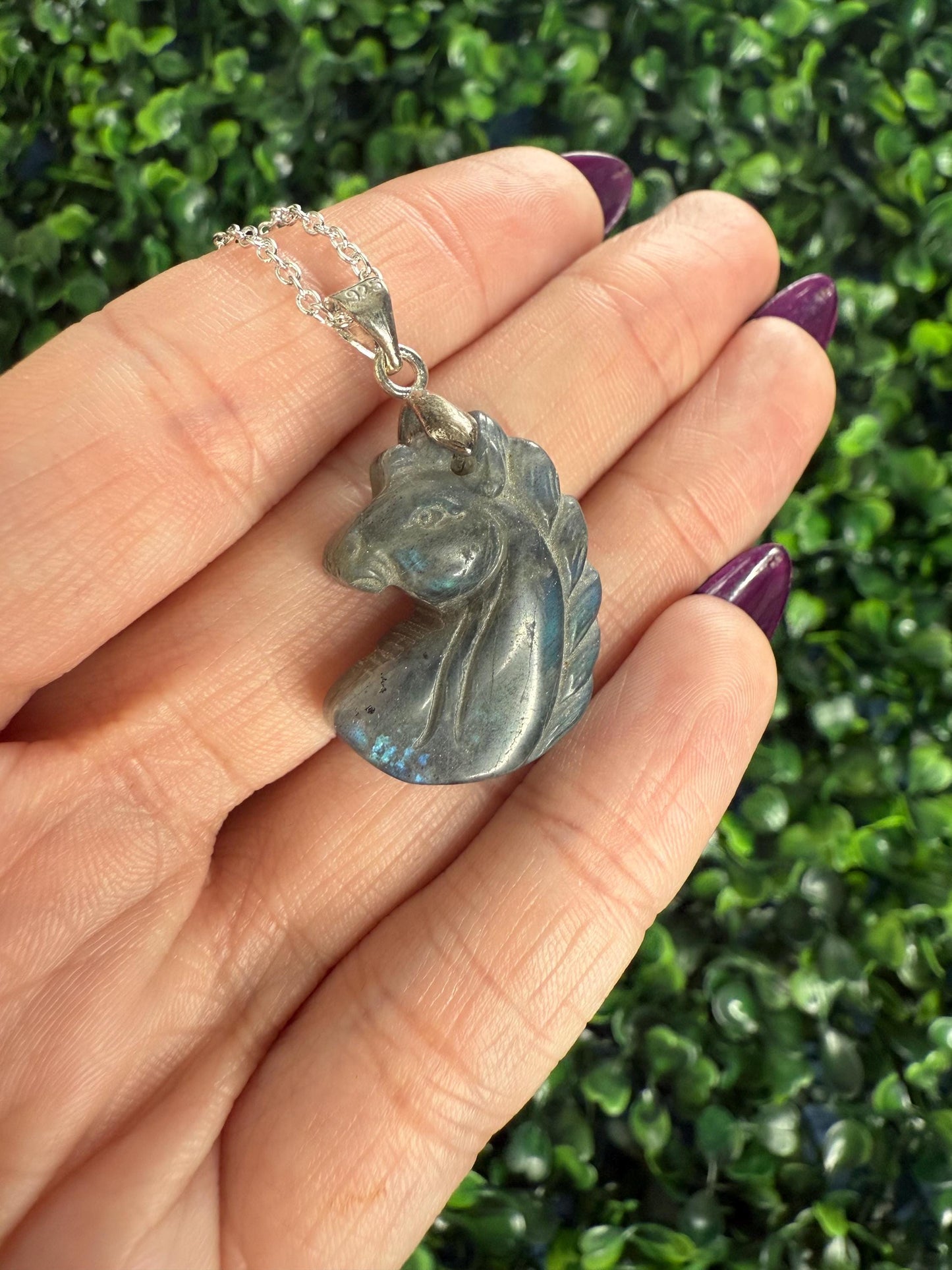 Labradorite Crystal Carving Pendants with Chain