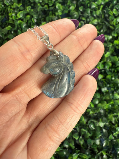 Labradorite Crystal Carving Pendants with Chain