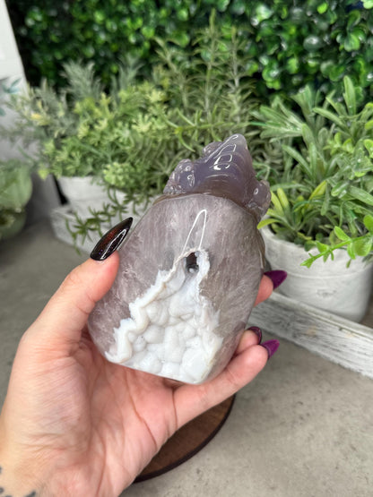 Hand Carved Druzy Agate Money Toad, Feng Shui Crystal