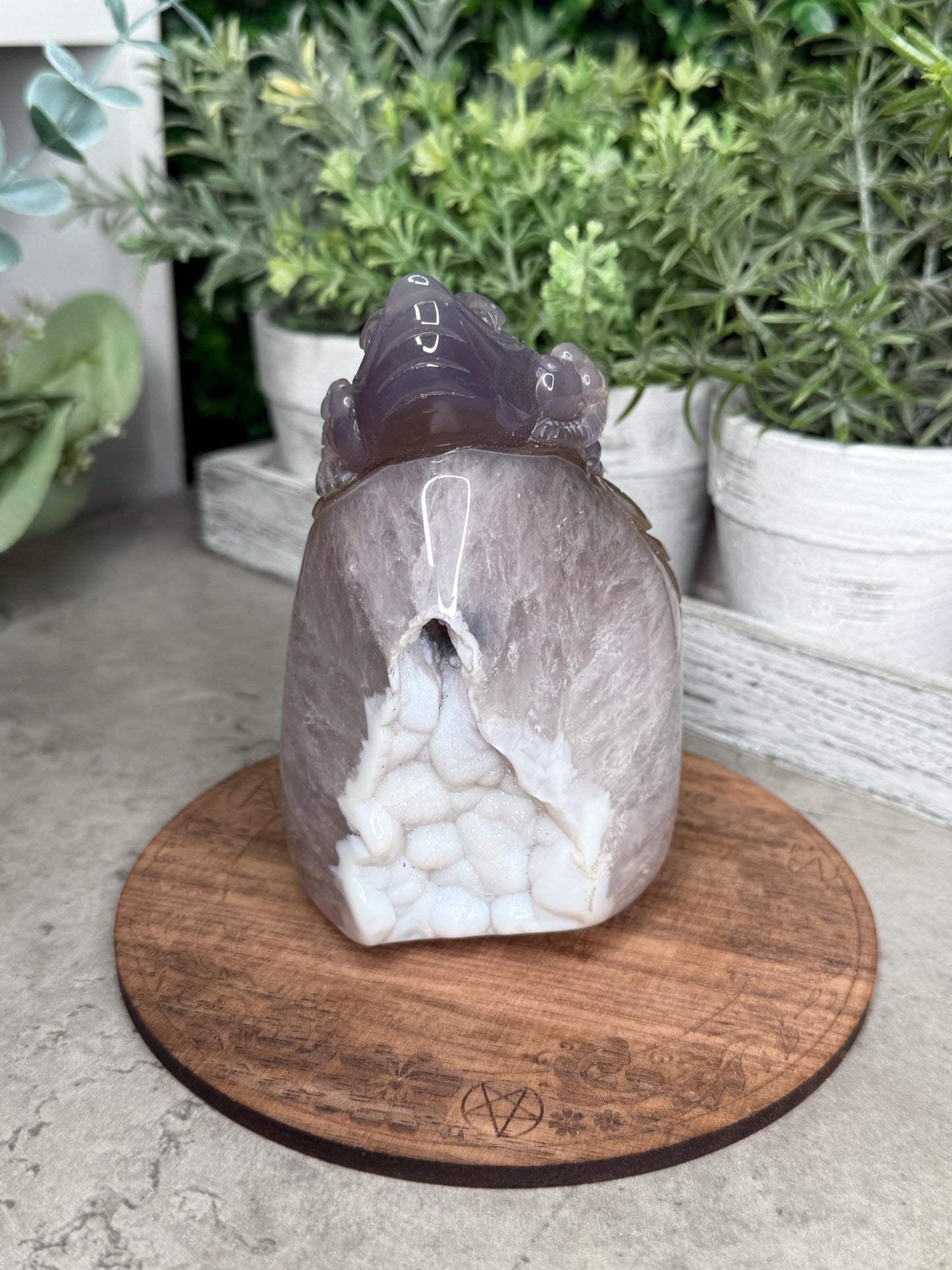 Hand Carved Druzy Agate Money Toad, Feng Shui Crystal