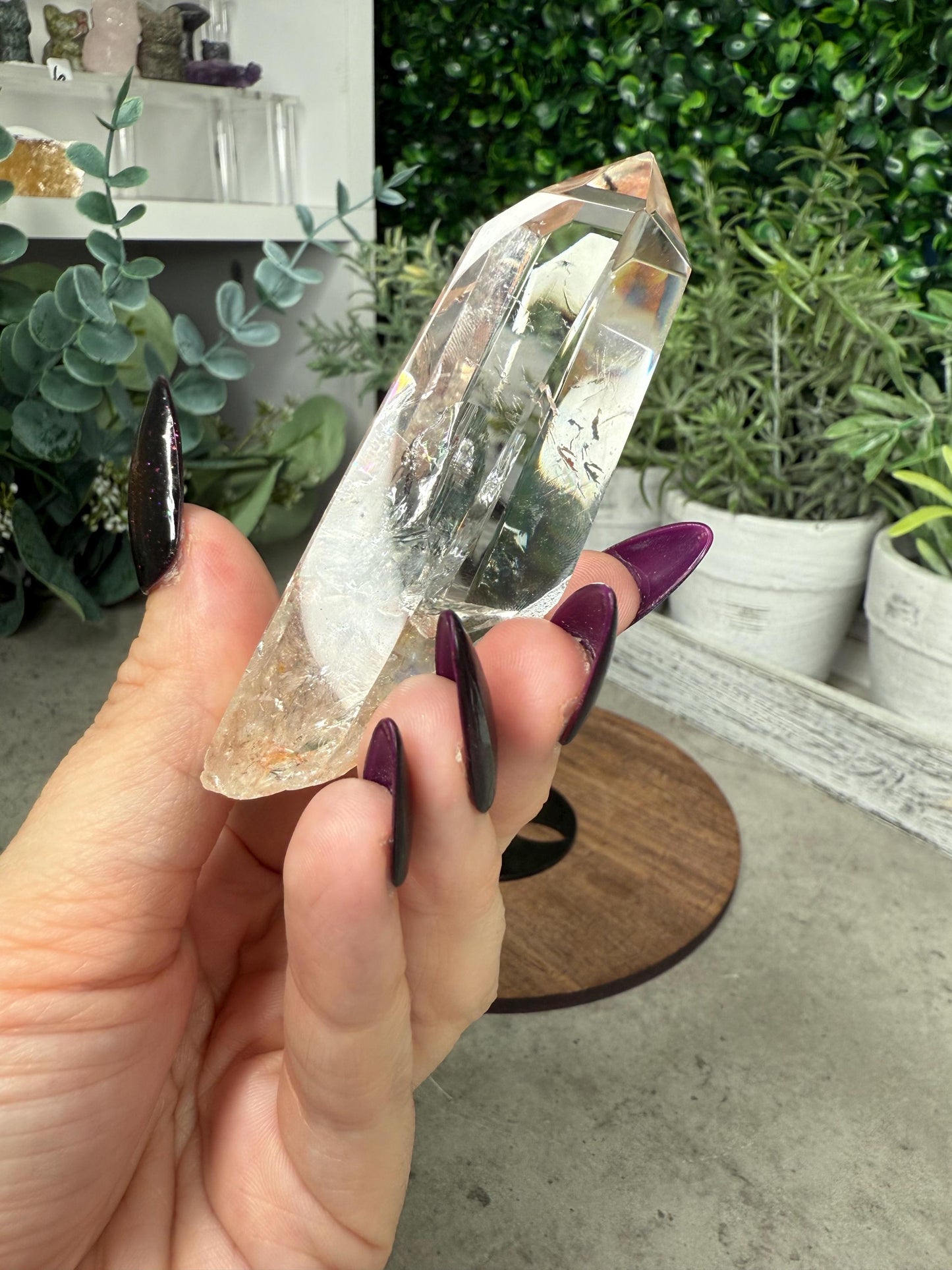 AAA Clear Quartz Rainbow Point with Stand