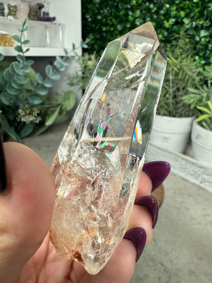 AAA Clear Quartz Rainbow Point with Stand