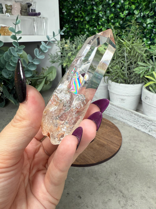 AAA Clear Quartz Rainbow Point with Stand