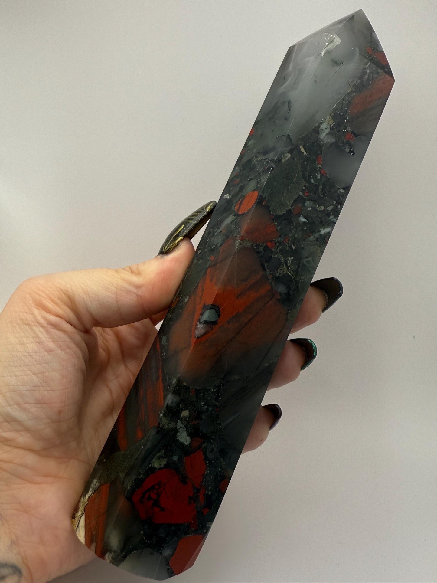African Bloodstone Towere and Wand Crystal Carvings