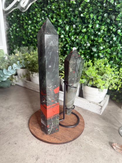 African Bloodstone Towere and Wand Crystal Carvings