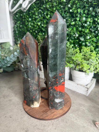 African Bloodstone Towere and Wand Crystal Carvings