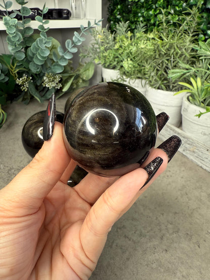 AAA Gold Sheen Obsidian Sphere: Polished Volcanic Glass