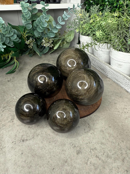 AAA Gold Sheen Obsidian Sphere: Polished Volcanic Glass