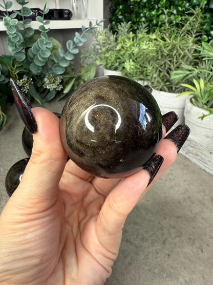 AAA Gold Sheen Obsidian Sphere: Polished Volcanic Glass