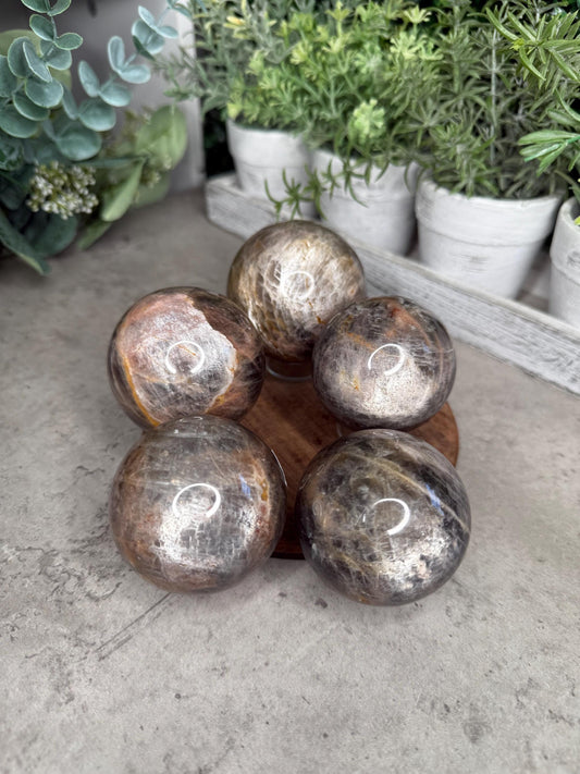 AAA Black Moonstone Crystal Spheres - High Quality - Multiple Sizes