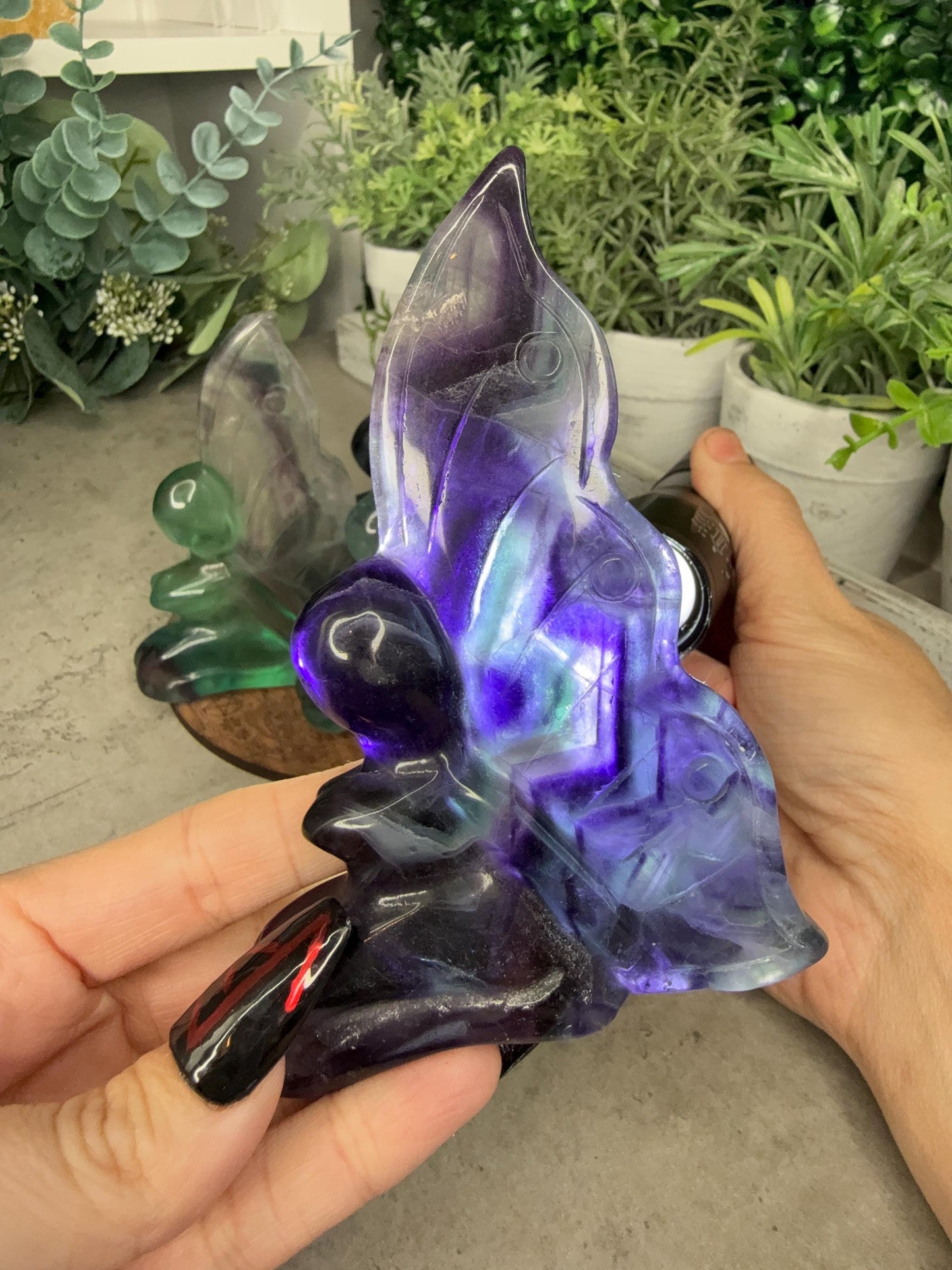 Rainbow Fluorite Large Sitting Fairy Crystal Carvings - Multiple Color Options