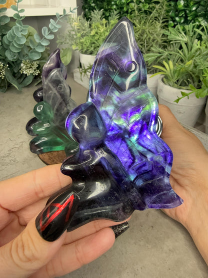Rainbow Fluorite Large Sitting Fairy Crystal Carvings - Multiple Color Options