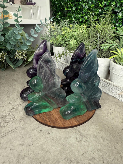 Rainbow Fluorite Large Sitting Fairy Crystal Carvings - Multiple Color Options
