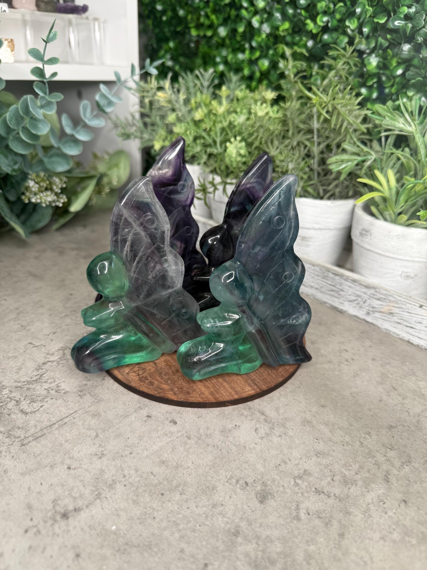 Rainbow Fluorite Large Sitting Fairy Crystal Carvings - Multiple Color Options