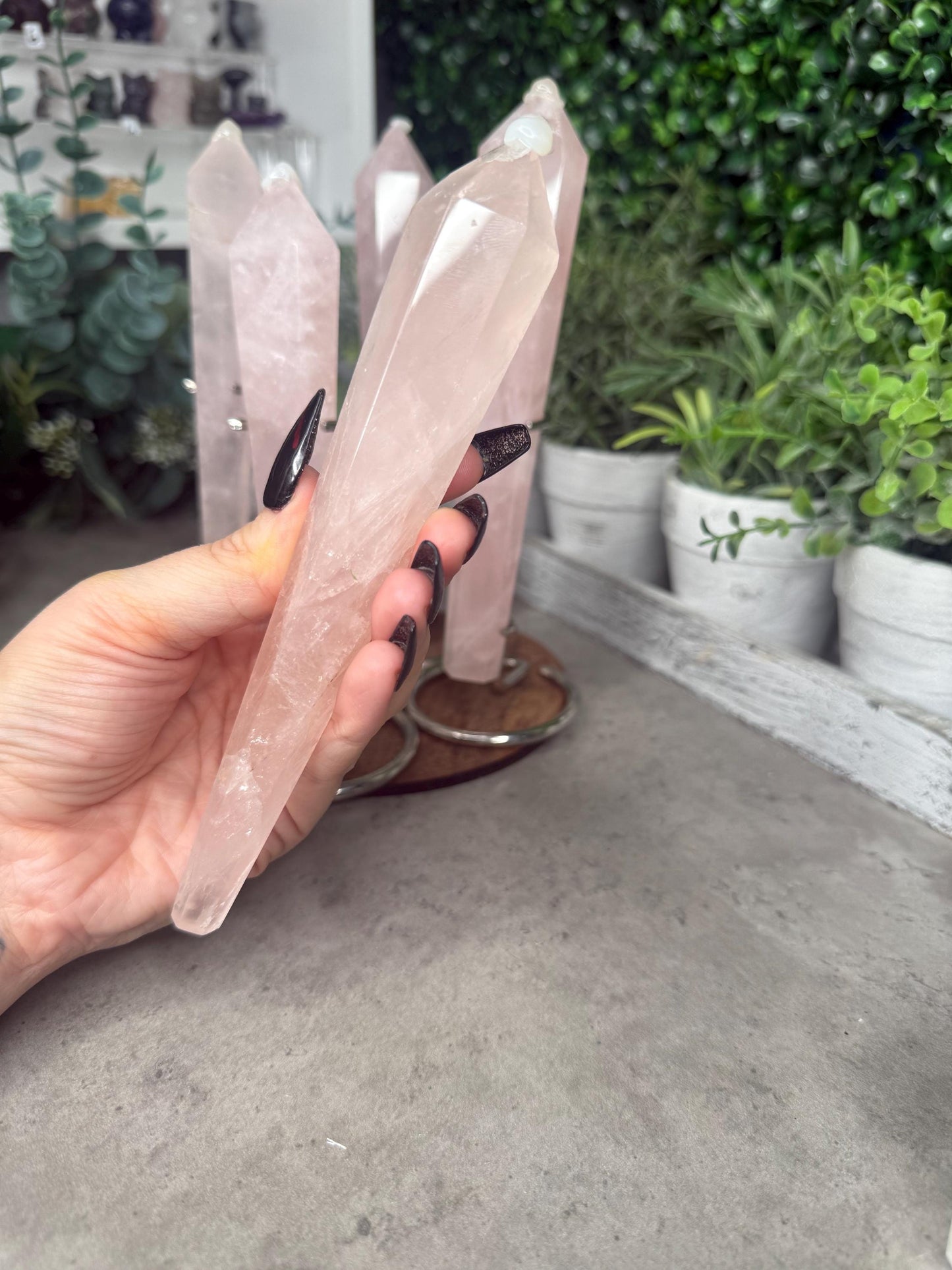 Rose Quartz Crystal Wands with Silver stands