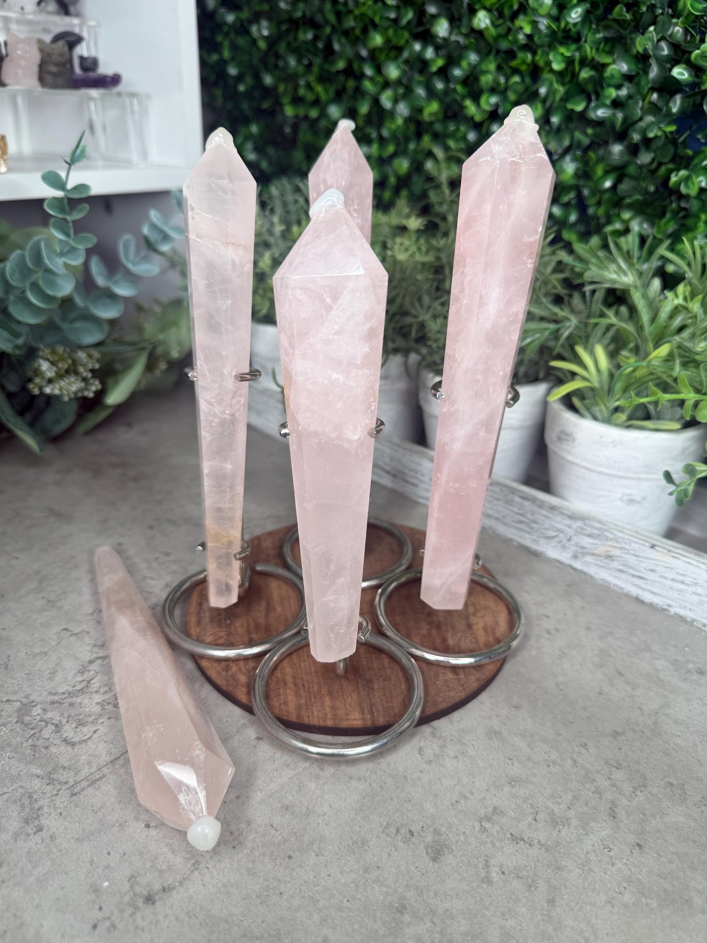 Rose Quartz Crystal Wands with Silver stands