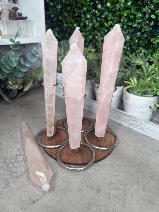 Rose Quartz Crystal Wands with Silver stands