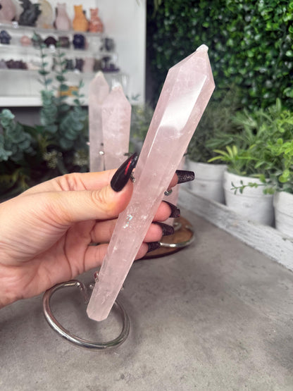 Rose Quartz Crystal Wands with Silver stands