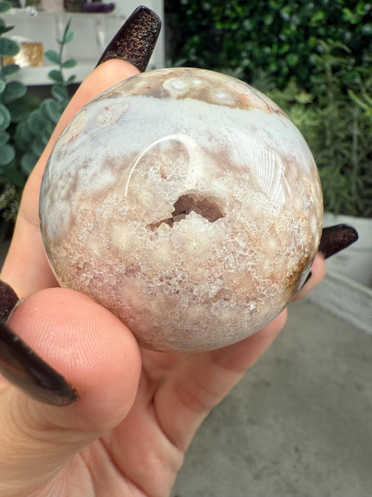 Pink Amethyst and Flower Agate Crystal Sphere 235g