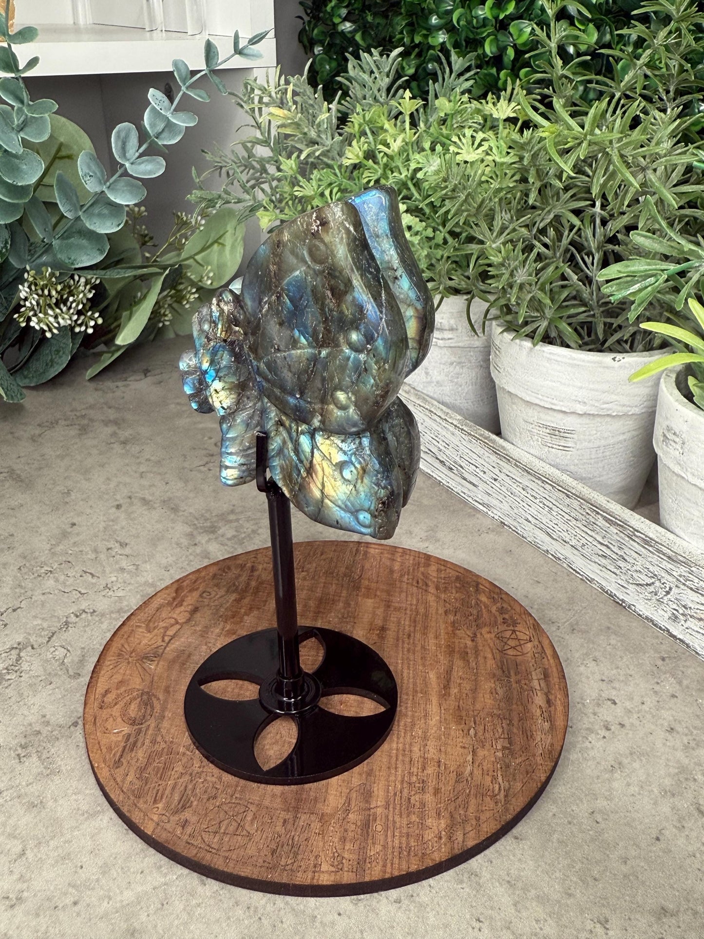 AAA Labradorite Butterfly Crystal Carving with Stand