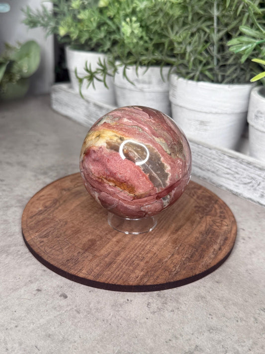 Pink Ocean Jasper Crystal Sphere High Quality 392g
