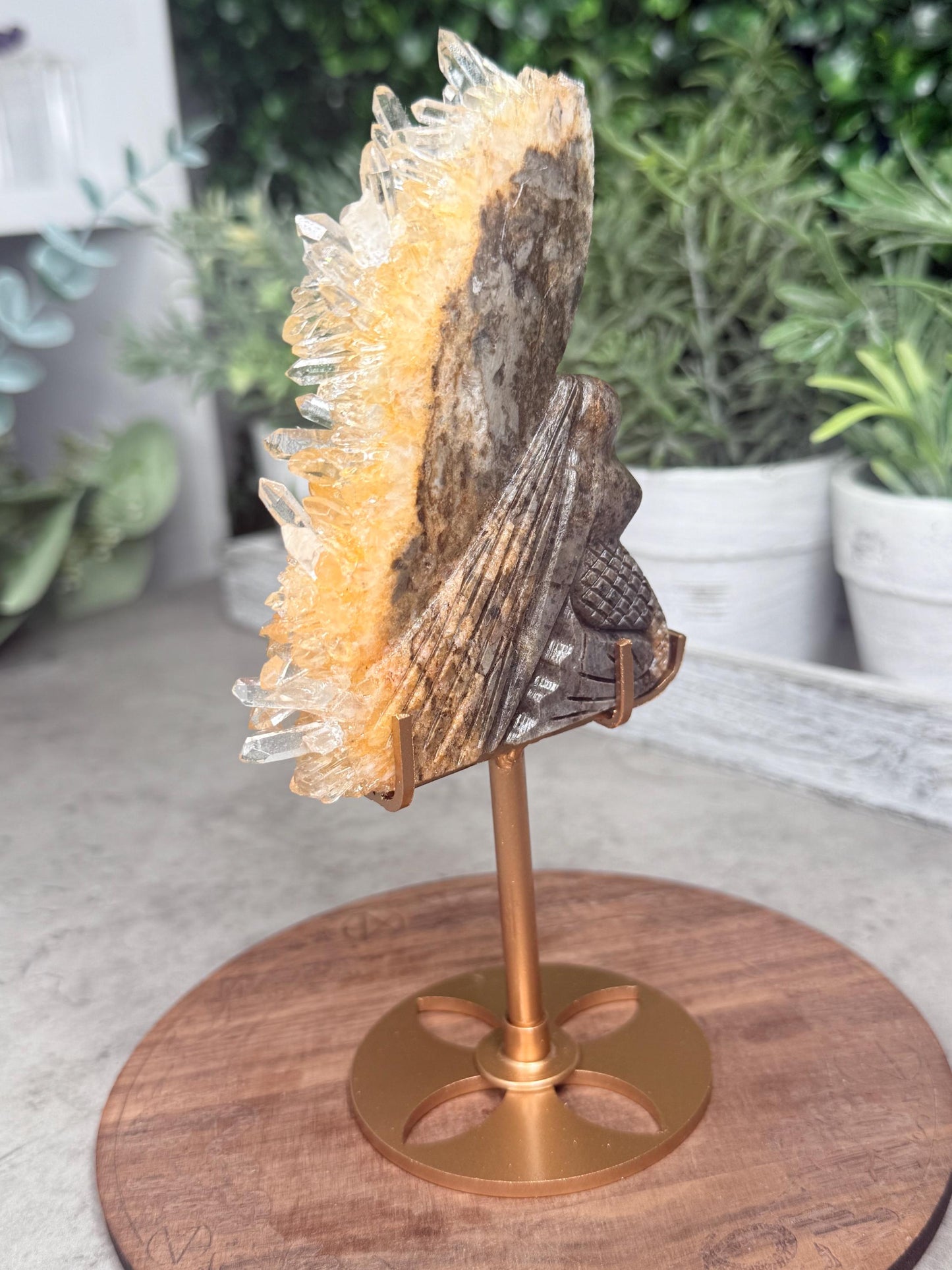 Clear Quartz Cluster Mermaid crystal carving with custom stand - 132g