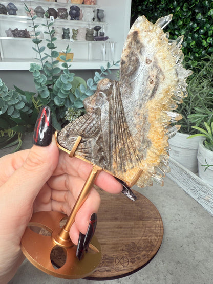 Clear Quartz Cluster Mermaid crystal carving with custom stand - 132g