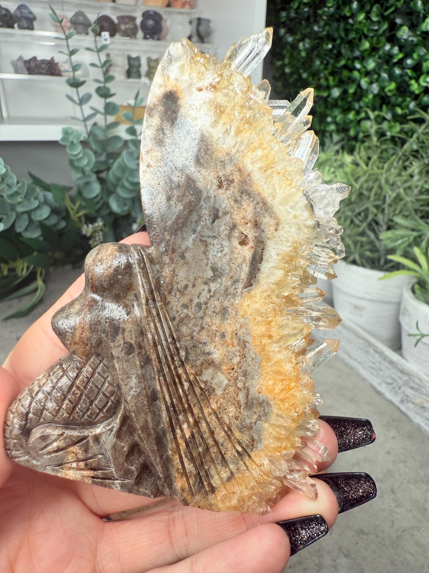 Clear Quartz Cluster Mermaid crystal carving with custom stand - 132g