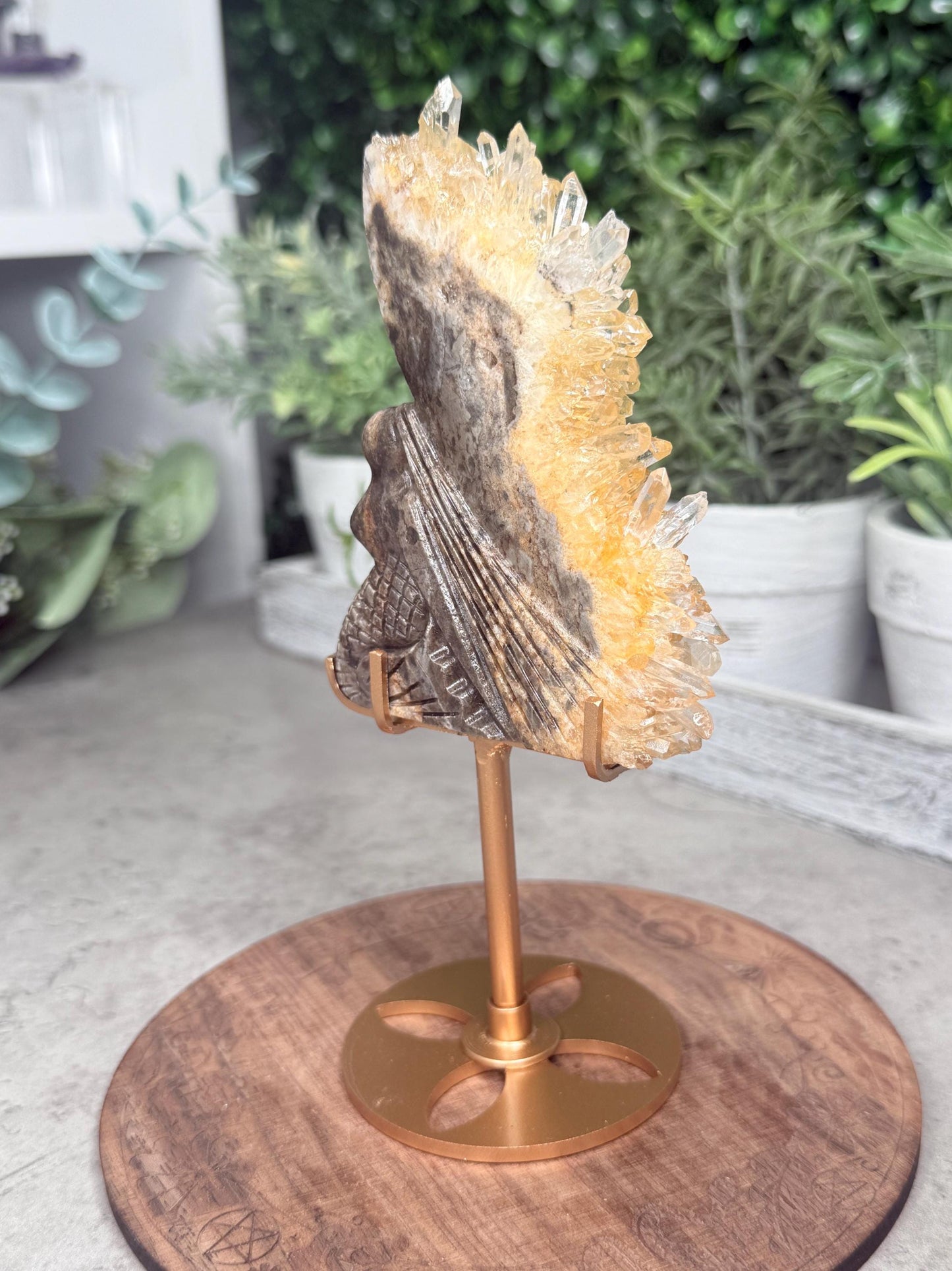 Clear Quartz Cluster Mermaid crystal carving with custom stand - 132g