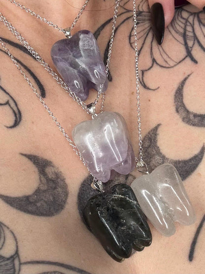 Large Tooth Crystal Carving Pendant with chain