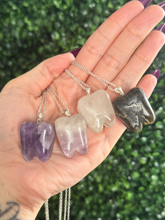 Large Tooth Crystal Carving Pendant with chain