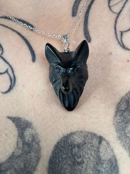 Wolf Head Crystal Carving Pendants with Chain