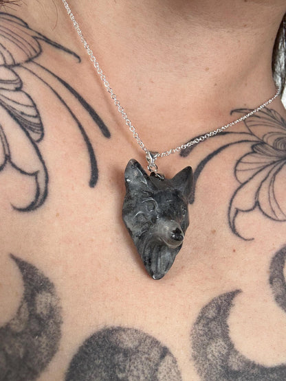 Wolf Head Crystal Carving Pendants with Chain