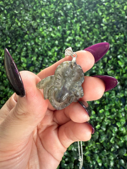 Labradorite Crystal Carving Pendants with Chain