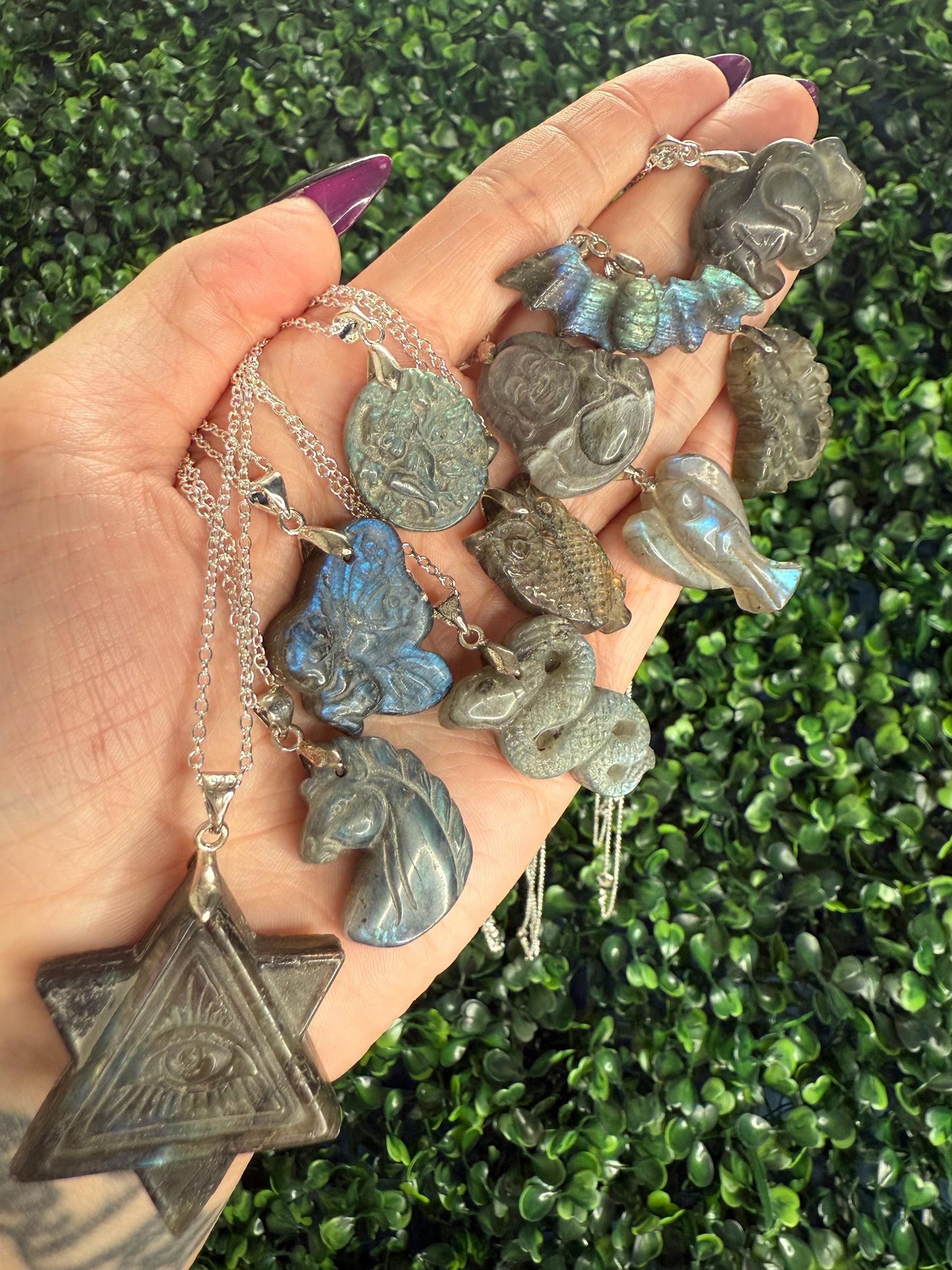 Labradorite Crystal Carving Pendants with Chain