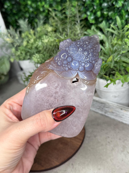 Hand Carved Druzy Agate Money Toad, Feng Shui Crystal