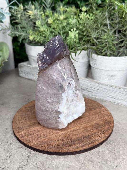 Hand Carved Druzy Agate Money Toad, Feng Shui Crystal