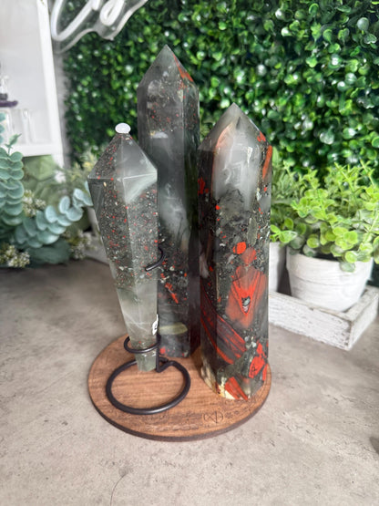 African Bloodstone Towere and Wand Crystal Carvings