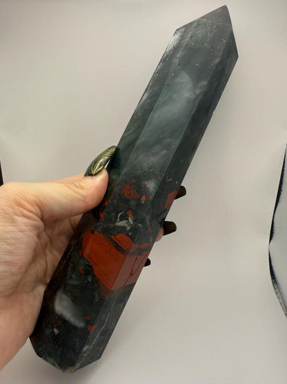 African Bloodstone Towere and Wand Crystal Carvings