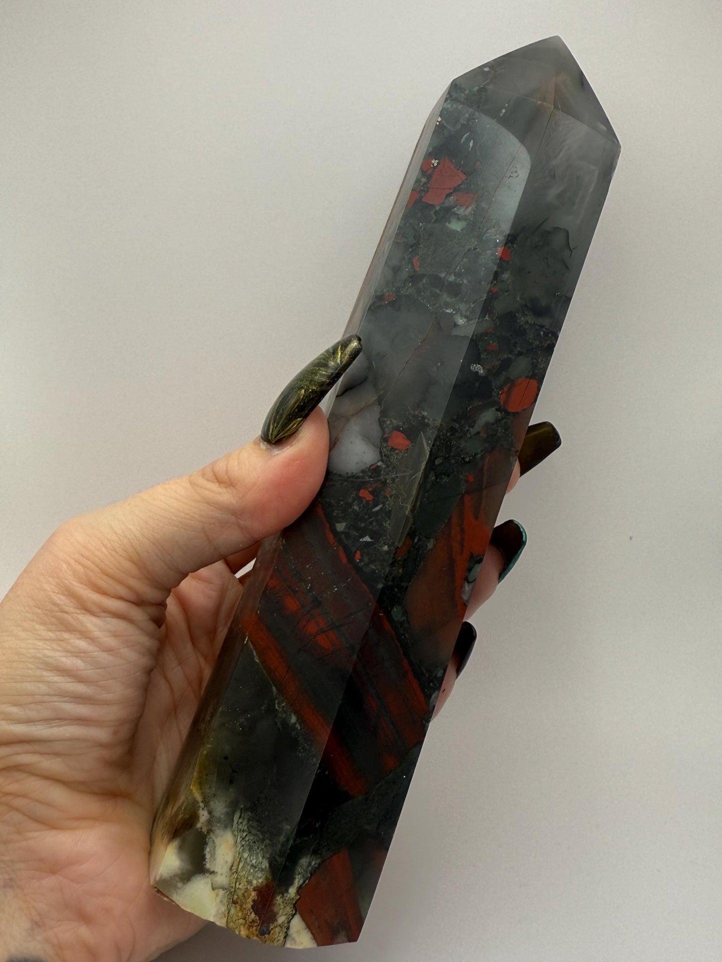 African Bloodstone Towere and Wand Crystal Carvings