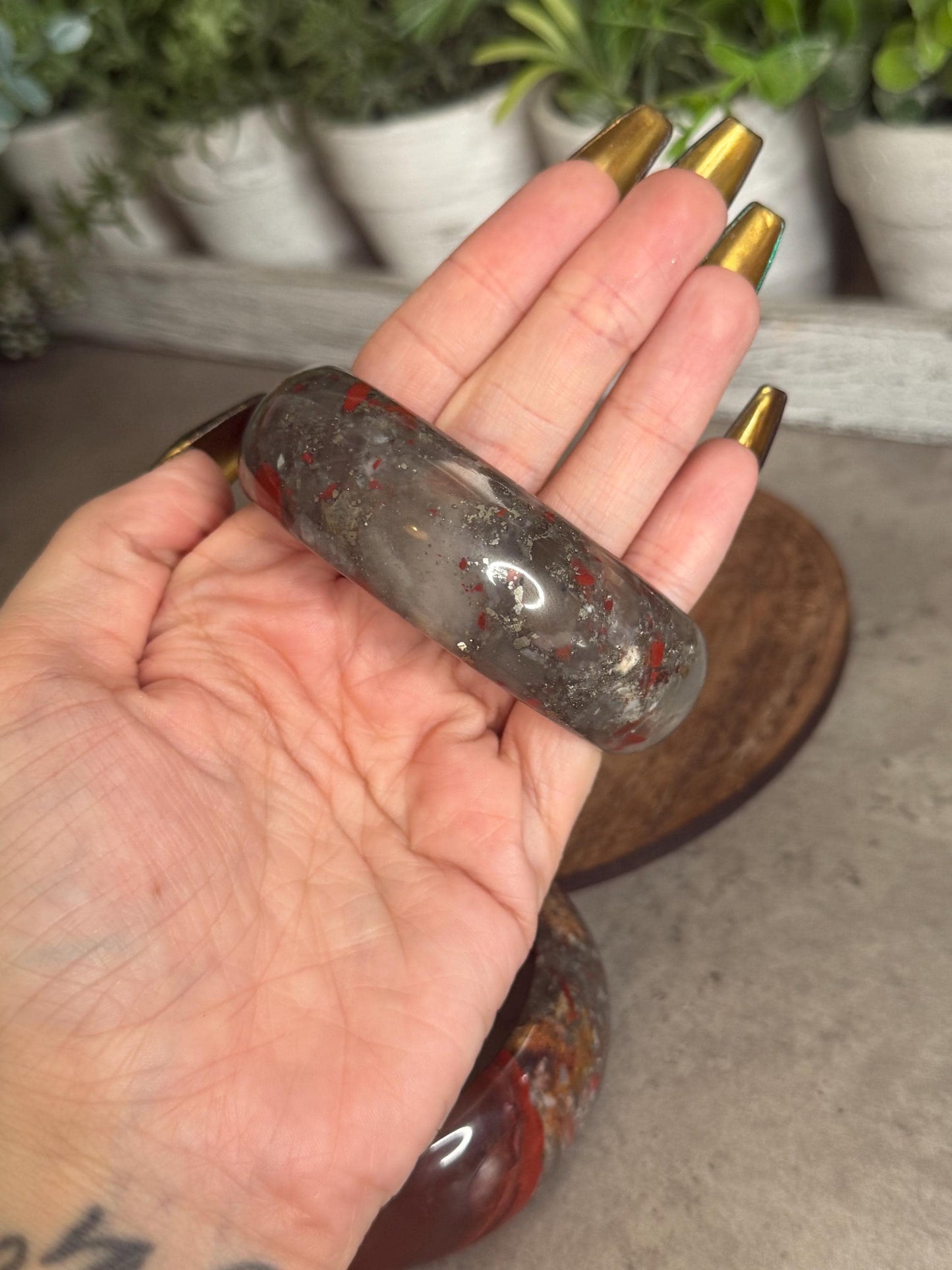 African Bloodstone Crystal Bangle Bracelets