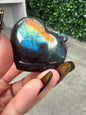 Flashy Labradorite Heart Crystal Carvings With Stands