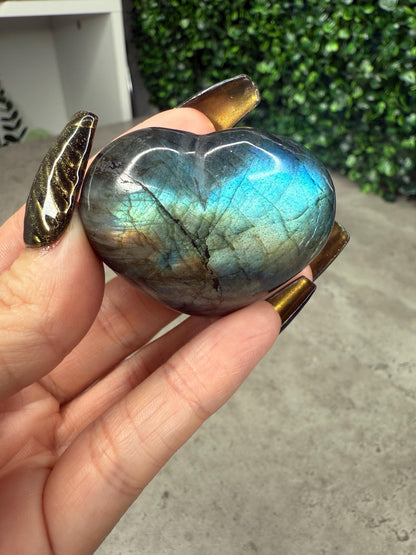 Flashy Labradorite Heart Crystal Carvings With Stands