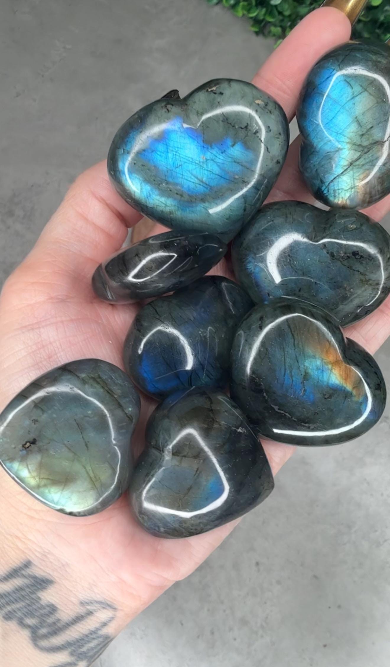 Flashy Labradorite Heart Crystal Carvings With Stands